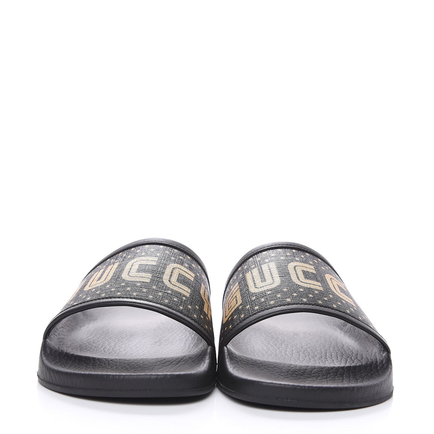 Gucci X SEGA Supreme Canvas GUCCY Stars Mens Slide Sandals 9 Black Gold 2 of 8