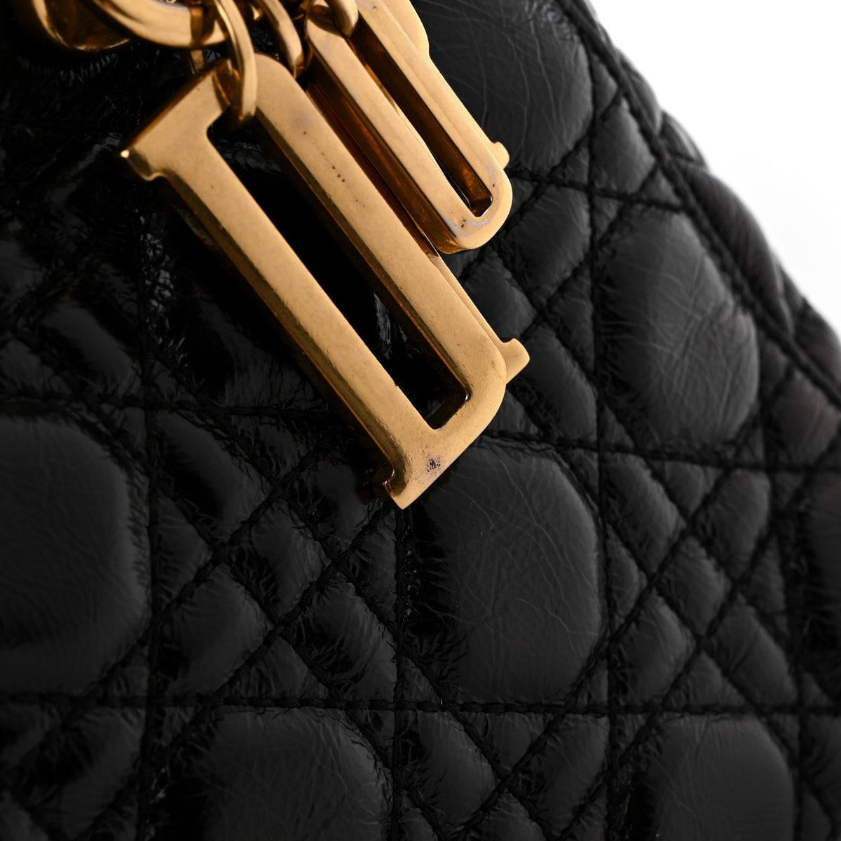 Crinkled Patent Cannage Small Lucky Badges My Lady Dior Black