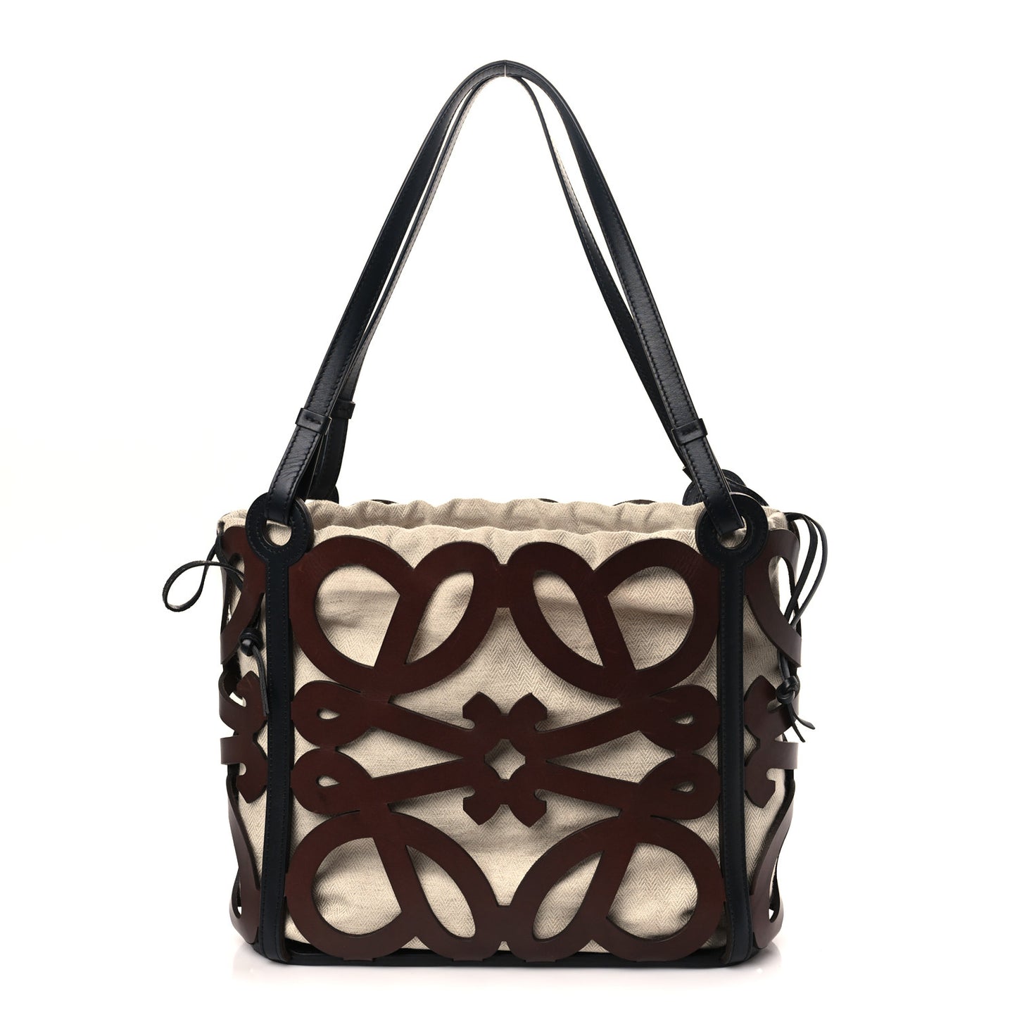 Smooth Calfskin Small Anagram Cutout Tote Brown Black