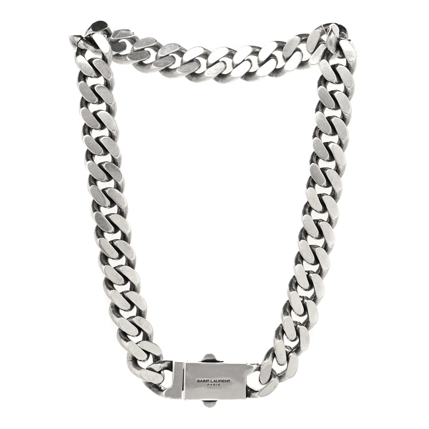 Saint Laurent Metal Curb Chain Necklace Oxidized Silver 3 of 4