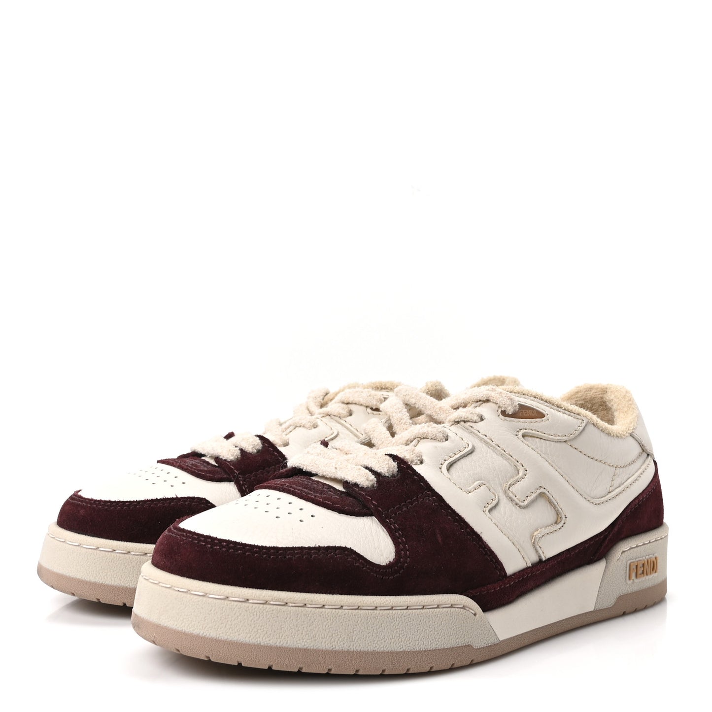 Grained Calfskin Mens Fendi Match Low Top Sneakers 7 White Burgundy Amber