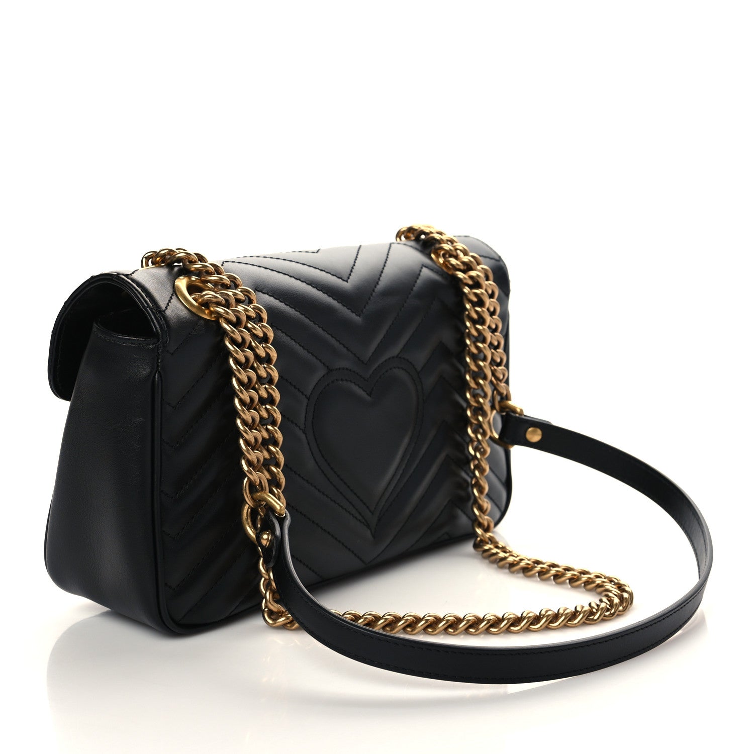 Gucci Calfskin Matelasse Small GG Marmont Shoulder Bag Black 3 of 7