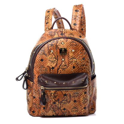 MCM Visetos Snakeskin Printed Studded Small Stark Backpack Brown 1 of 9