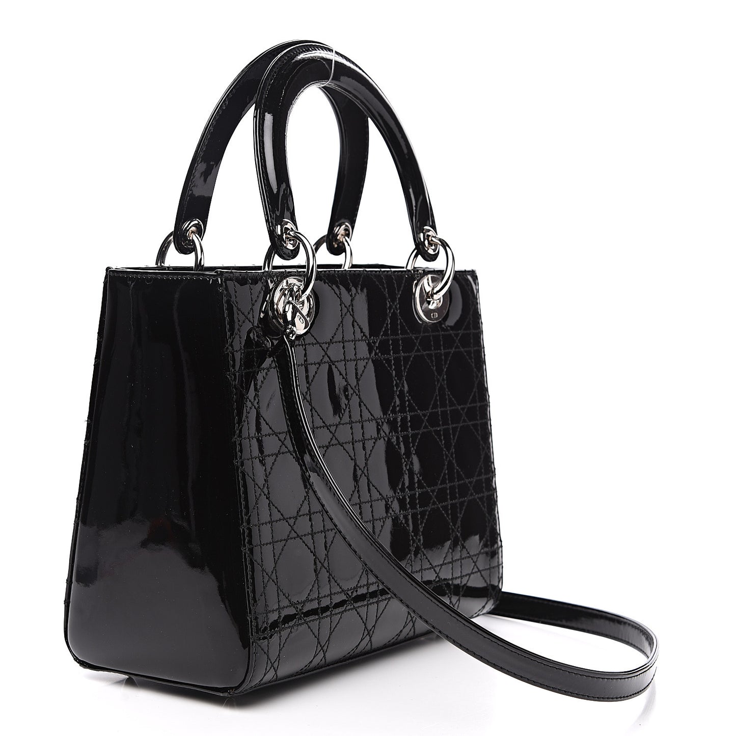 Patent Cannage Stitched Medium Lady Dior Black