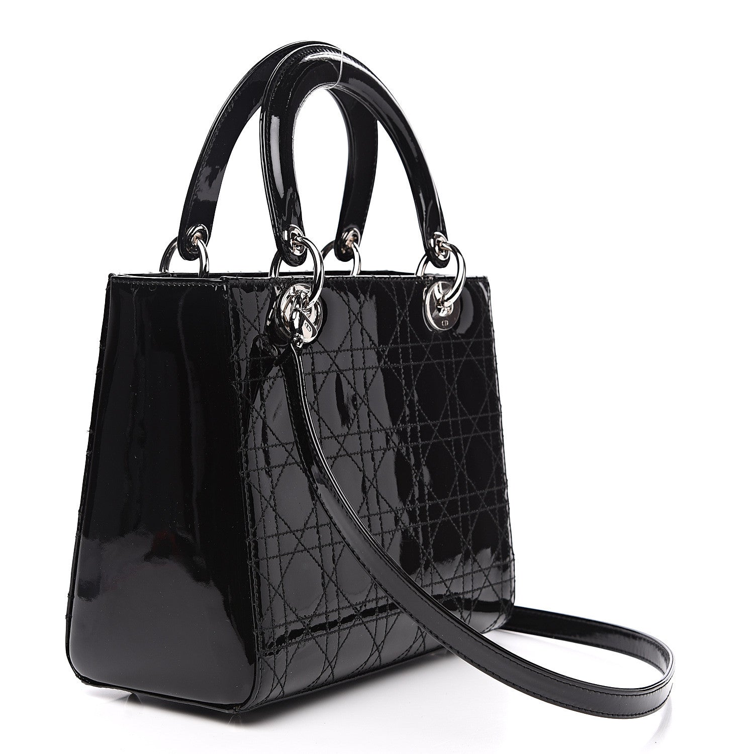 Christian Dior Patent Cannage Stitched Medium Lady Dior Black 2 of 9