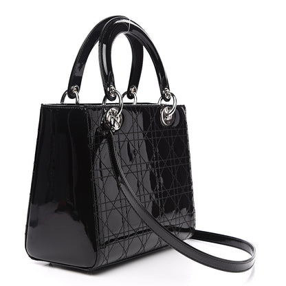 Christian Dior Patent Cannage Stitched Medium Lady Dior Black 2 of 9