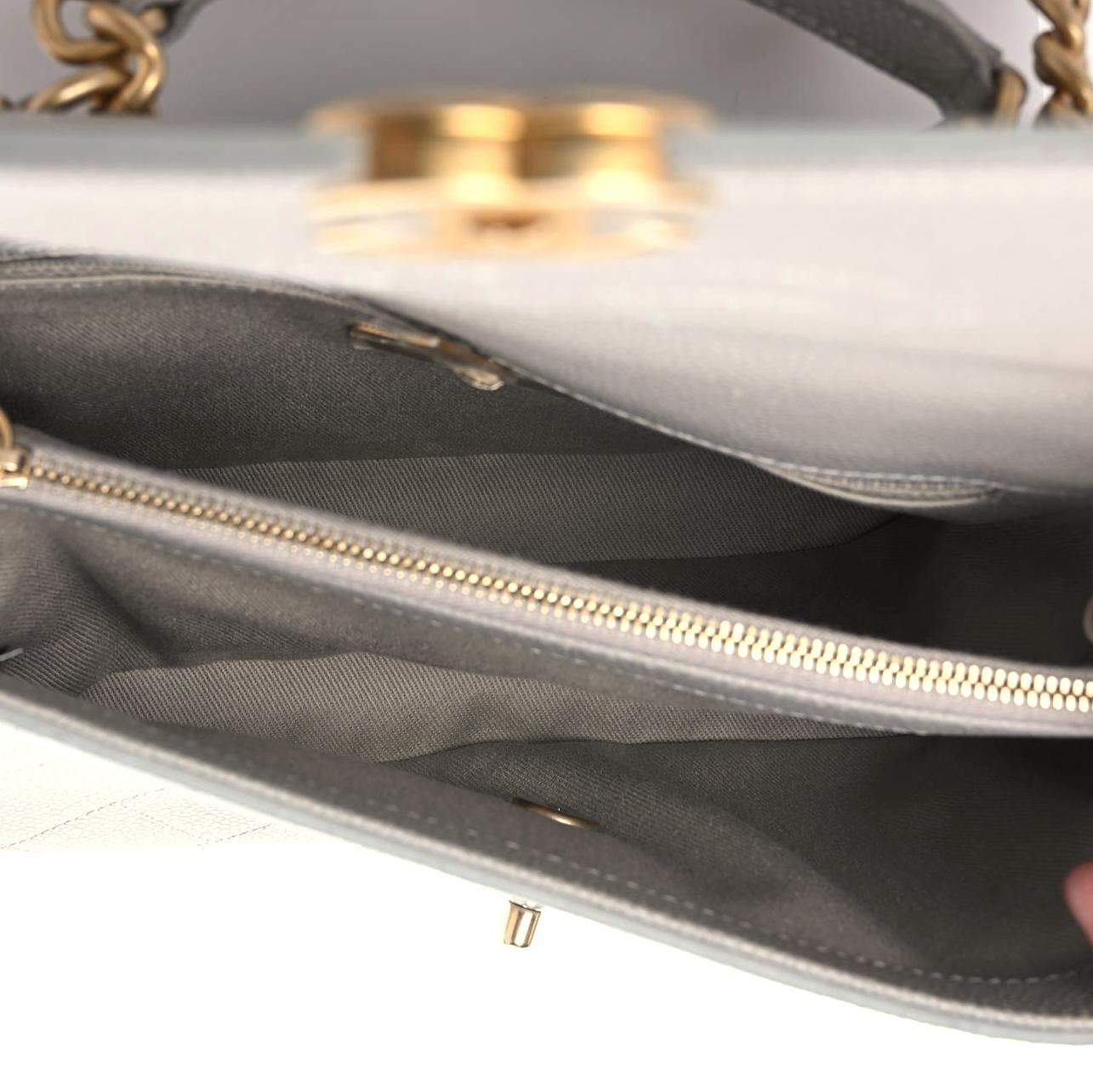 Grained Calfskin Small Stitched Flap Grey