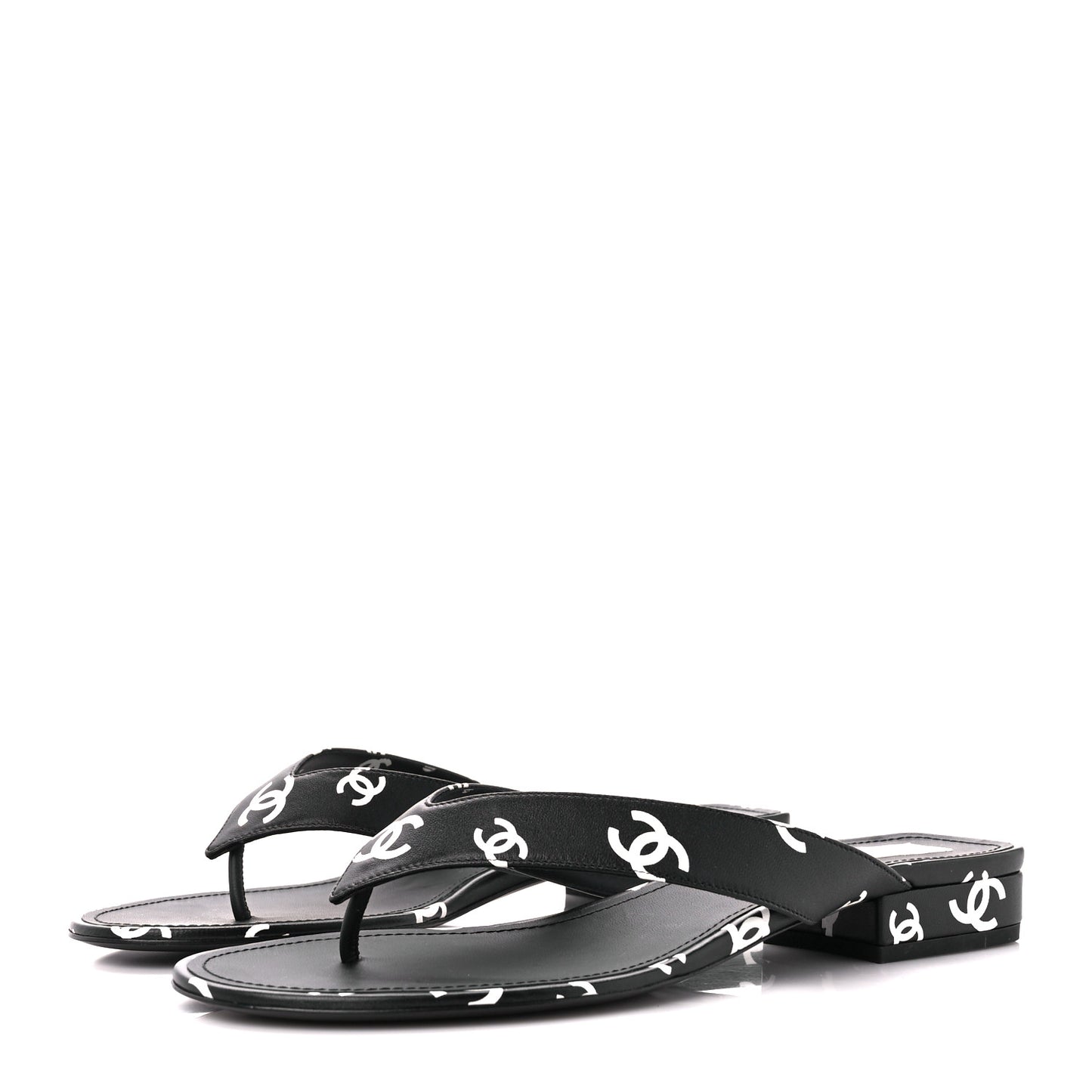 Printed Lambskin Coco Beach Thong Sandals 41 Black White