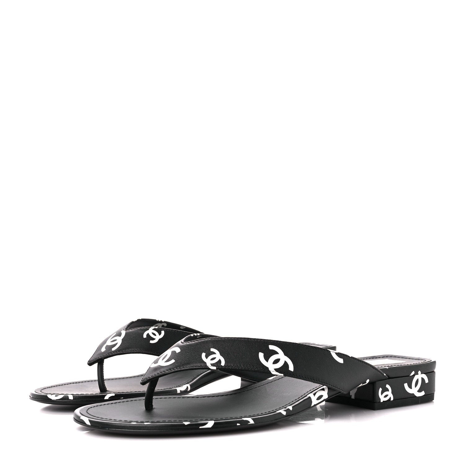 Chanel Printed Lambskin Coco Beach Thong Sandals 41 Black White 3 of 9