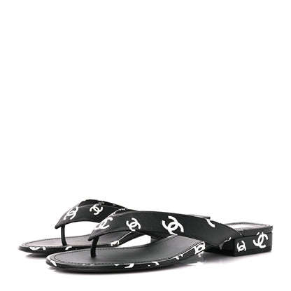 Chanel Printed Lambskin Coco Beach Thong Sandals 41 Black White 3 of 9