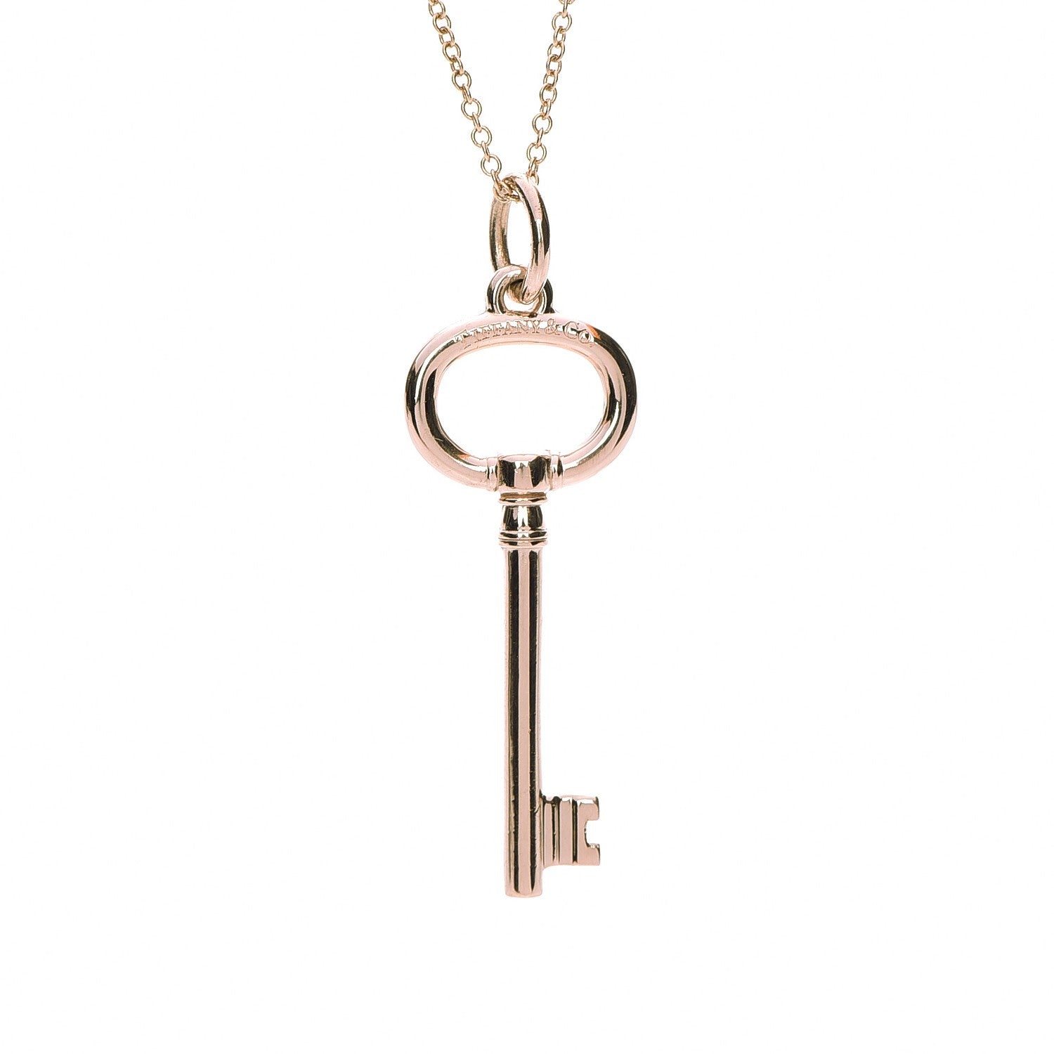 Tiffany 18K Rose Gold Small Oval Key Pendant Necklace 4 of 7