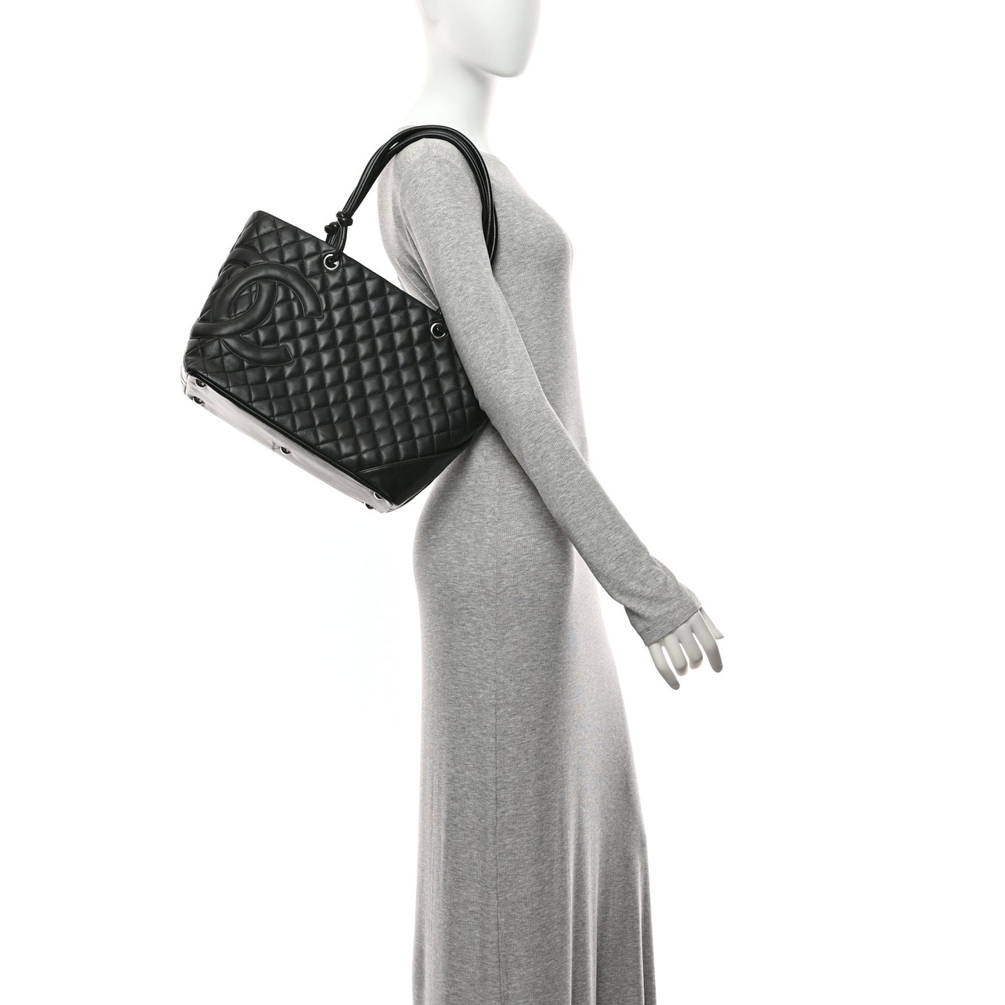Calfskin Quilted Large Cambon Tote Black