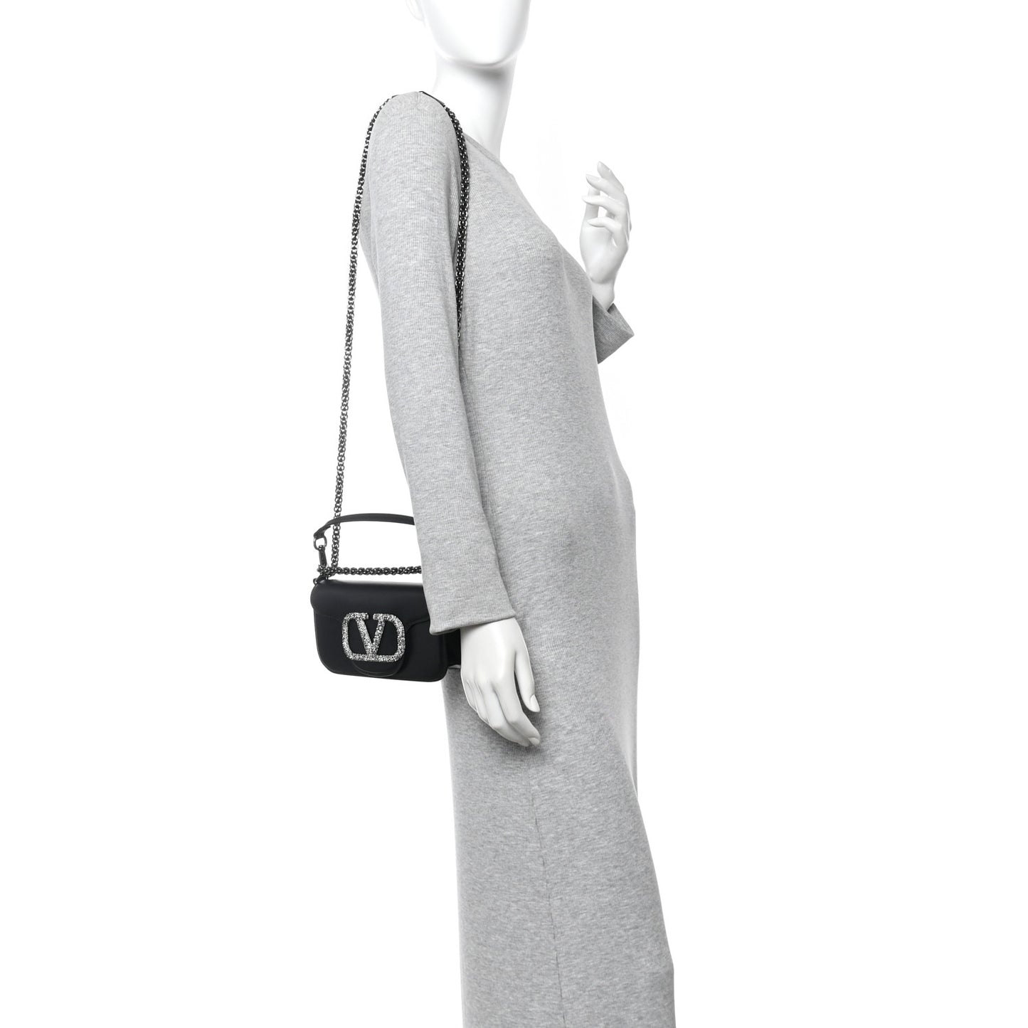 Calfskin Crystal Vlogo Small Loco Shoulder Bag Black