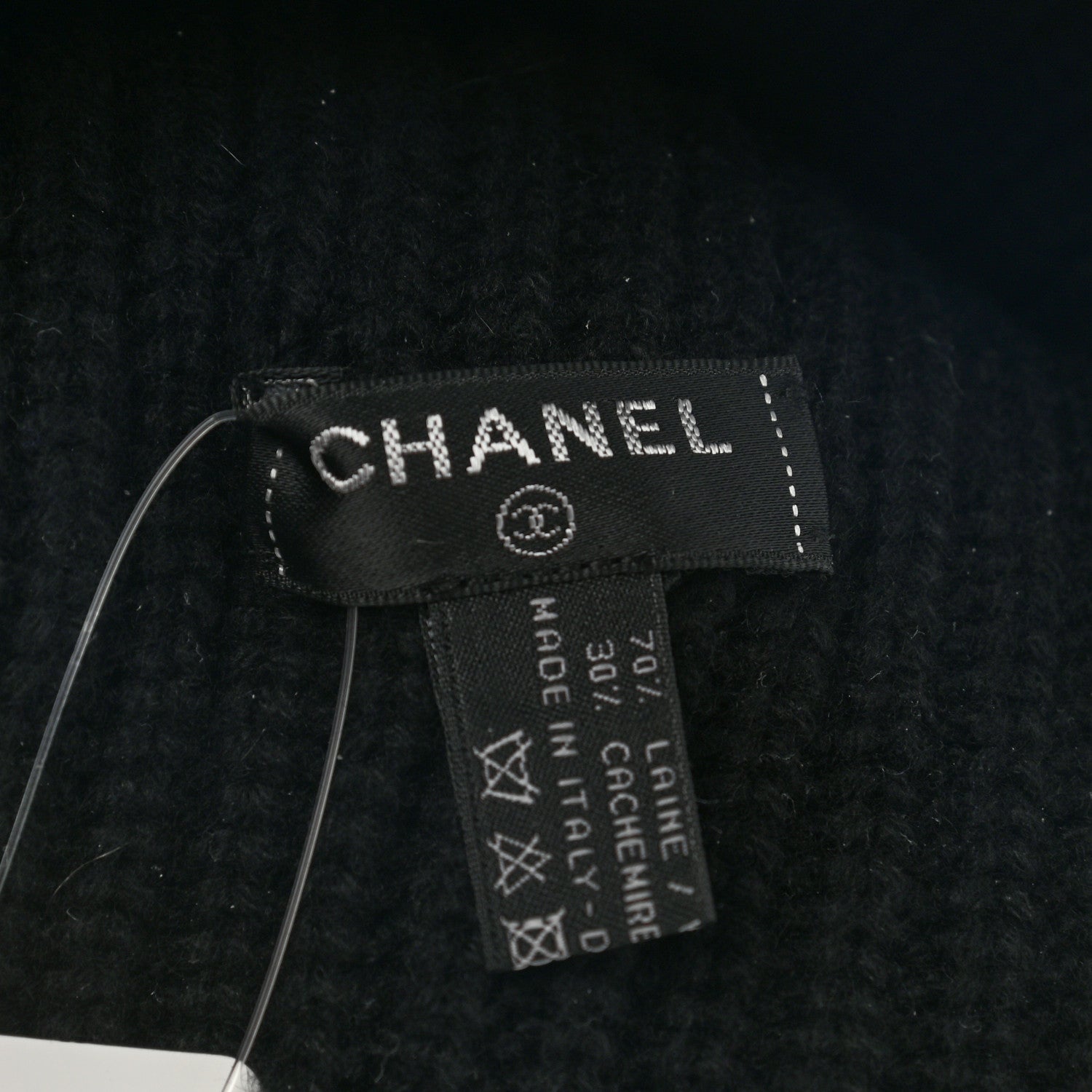 Chanel Cashmere Blend CC Beanie Hat Black White 5 of 6