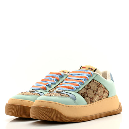 Gucci Lame Canvas Nubuck Crystal GG Monogram Womens Screener 50mm Sneakers 38 Beige Blue Orange 3 of 9