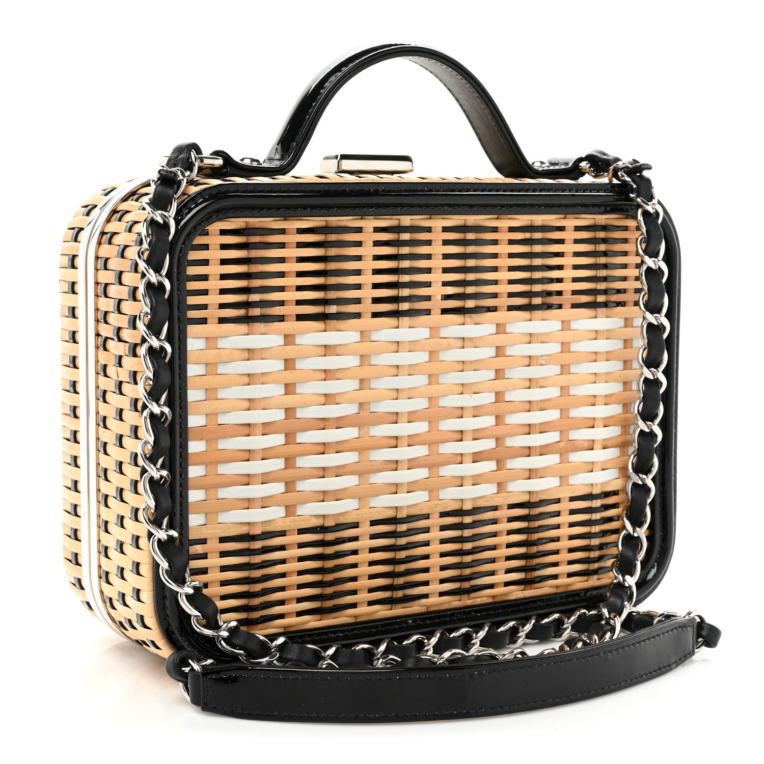 Chanel Raffia Patent Medium CC Filigree Vanity Case Black 3 of 12