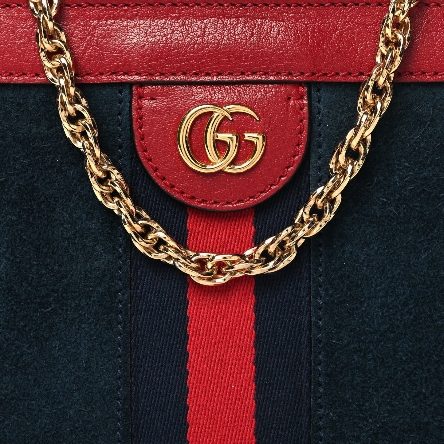 Suede Calfskin Web Small Ophidia Chain Shoulder Bag New Blue Romantic Cherry