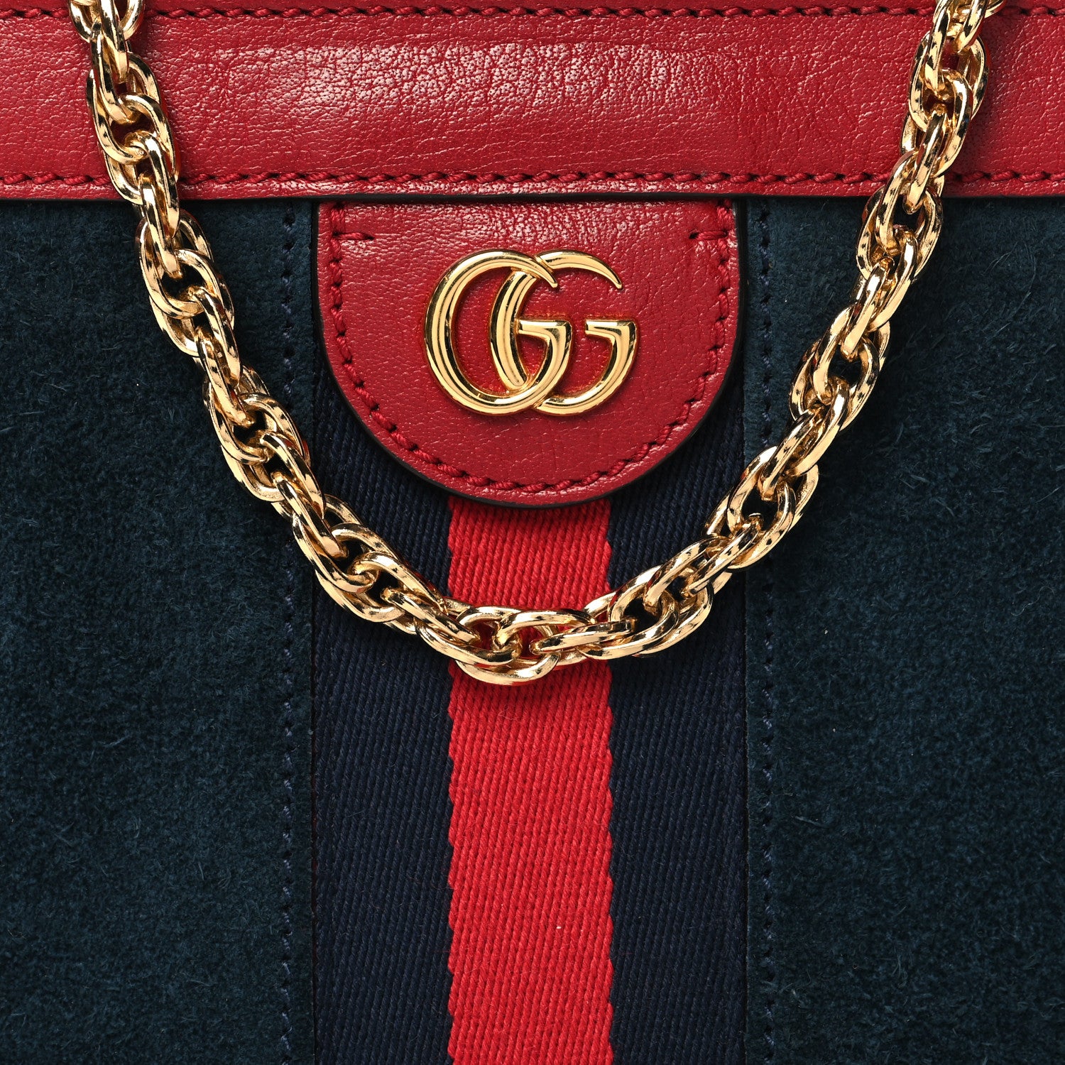 Gucci Suede Calfskin Web Small Ophidia Chain Shoulder Bag New Blue Romantic Cherry 9 of 12