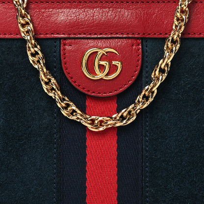 Gucci Suede Calfskin Web Small Ophidia Chain Shoulder Bag New Blue Romantic Cherry 9 of 12