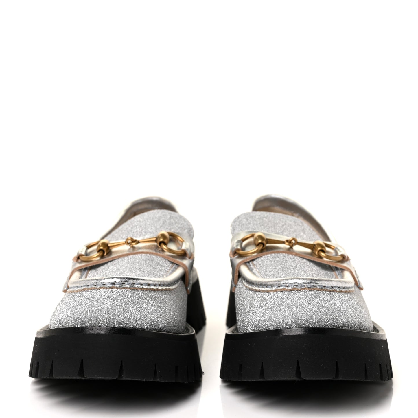 Mini Diamond Storm Silk Calfskin Womens Harald Horsebit 25mm Platform Loafers 38 Silver