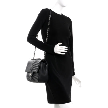 Chanel Caviar Chevron Quilted Large Puffy CC Flap Black 2 of 9