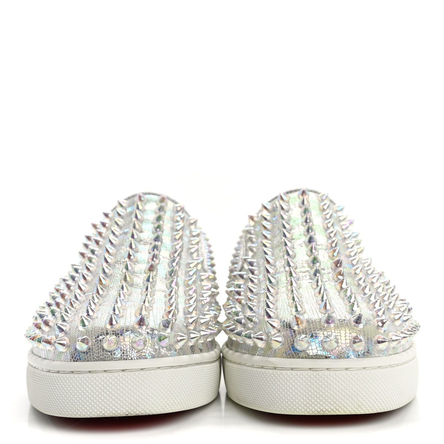 Calf Lame Womens Spikes Roller Boat Flat 36.5 White Clear