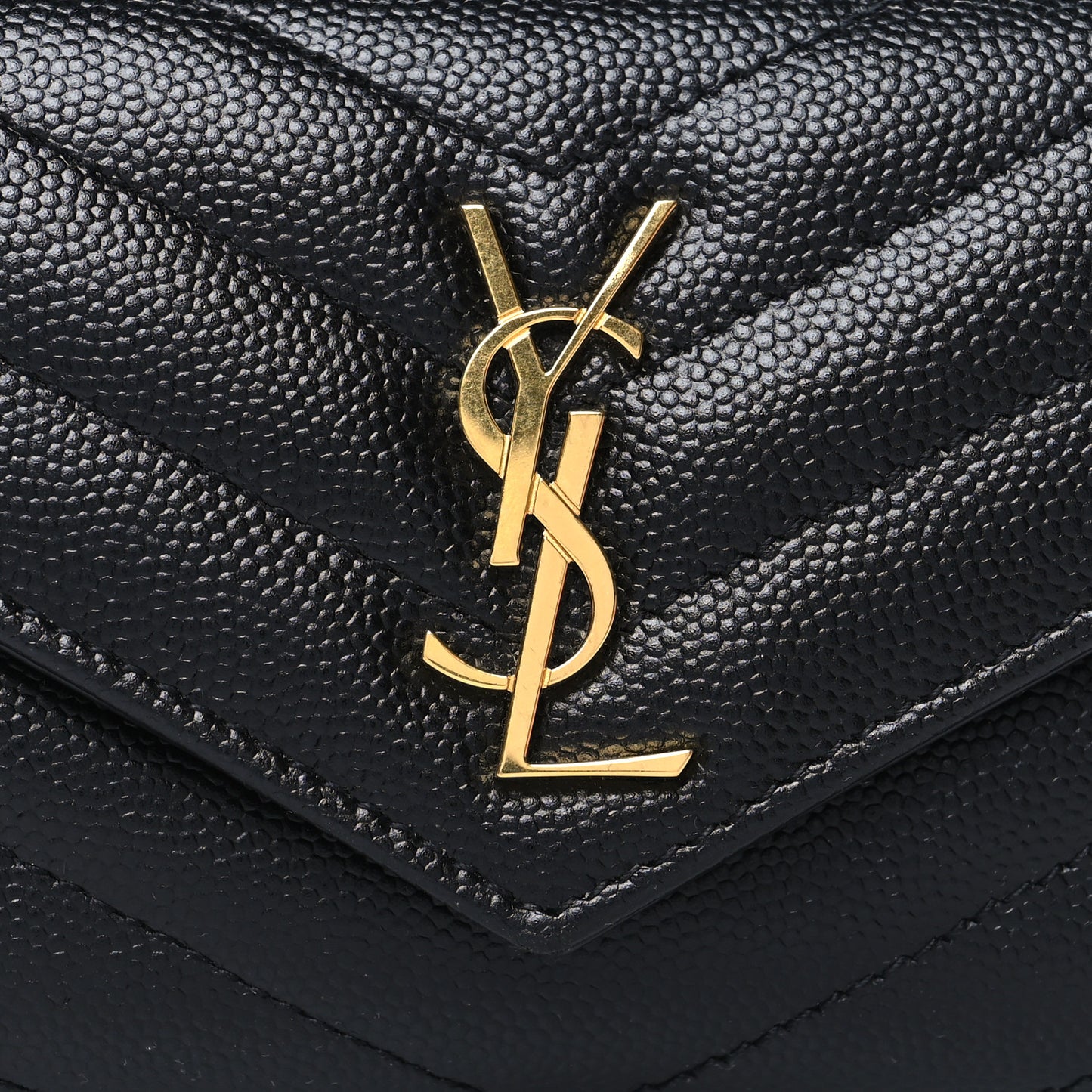 Grain De Poudre Matelasse Chevron Monogram Compact Tri Fold Wallet Black