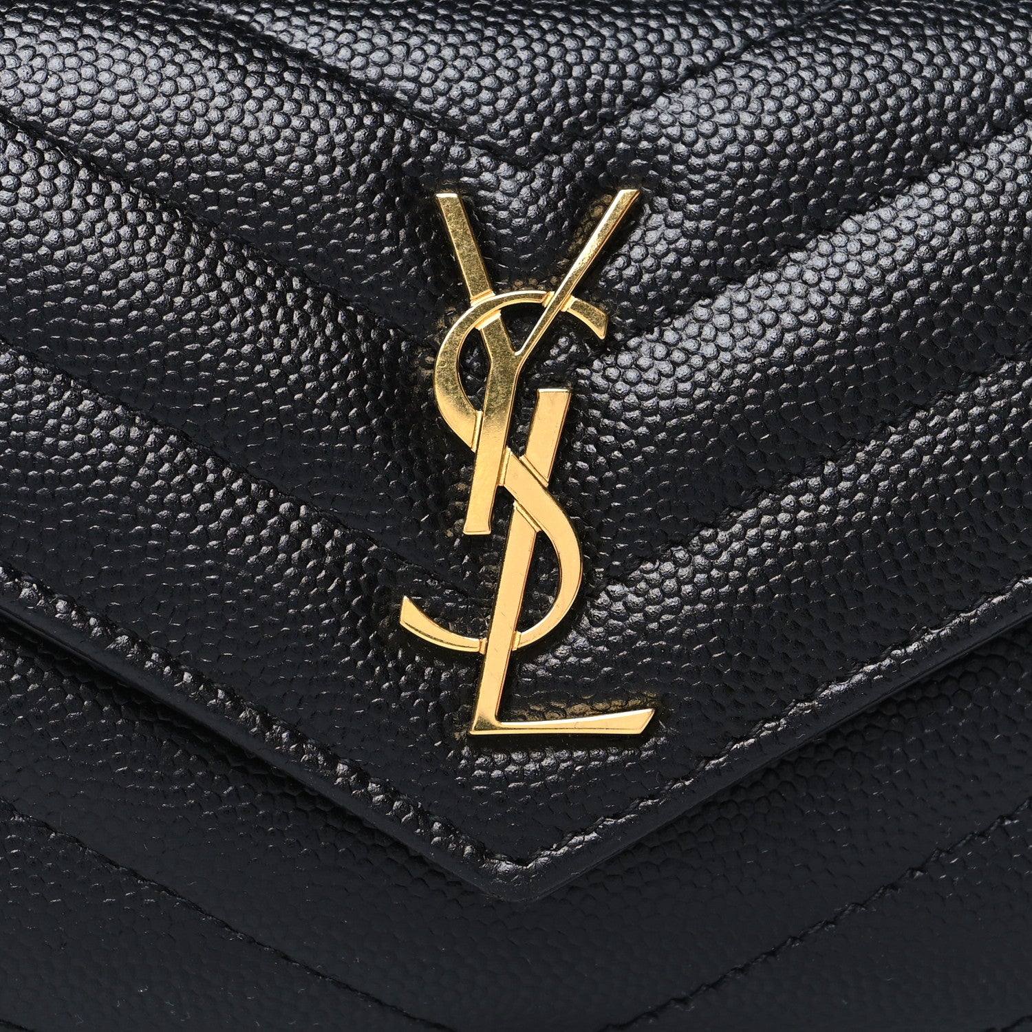Saint Laurent Grain De Poudre Matelasse Chevron Monogram Compact Tri Fold Wallet Black 9 of 13