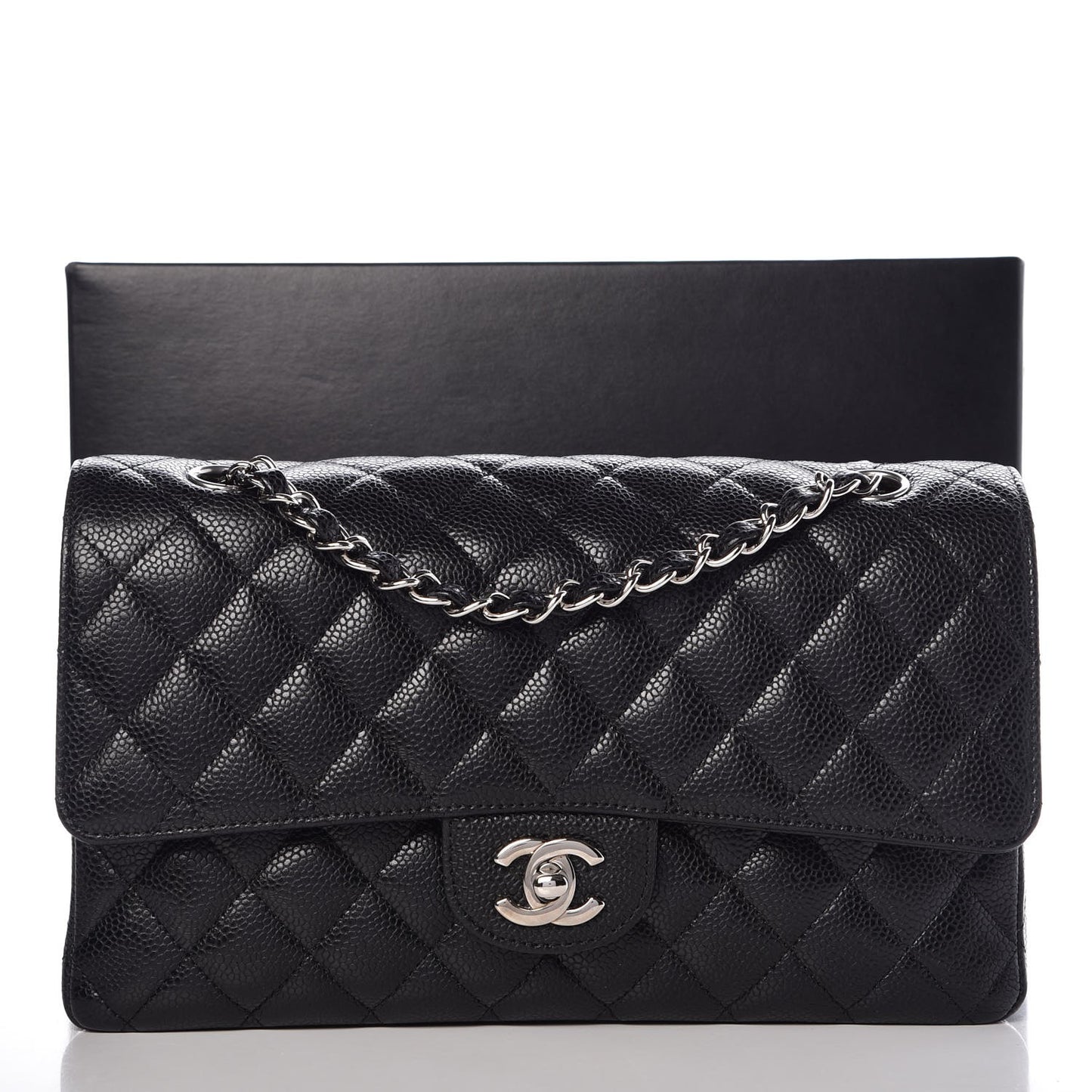 Caviar Quilted Medium Double Flap Black