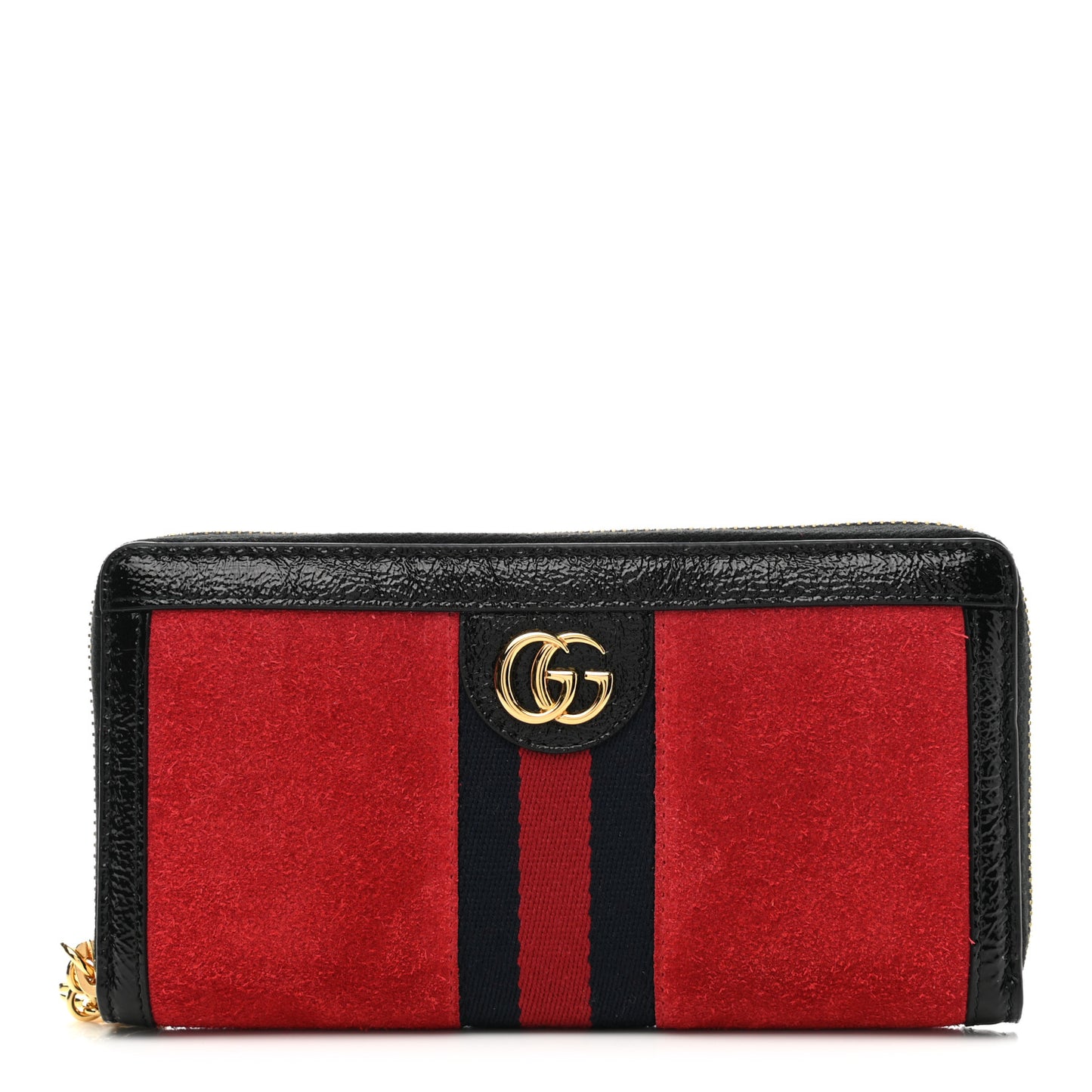 Suede Patent Web Ophidia Zip Around Wallet Hibiscus Red Black