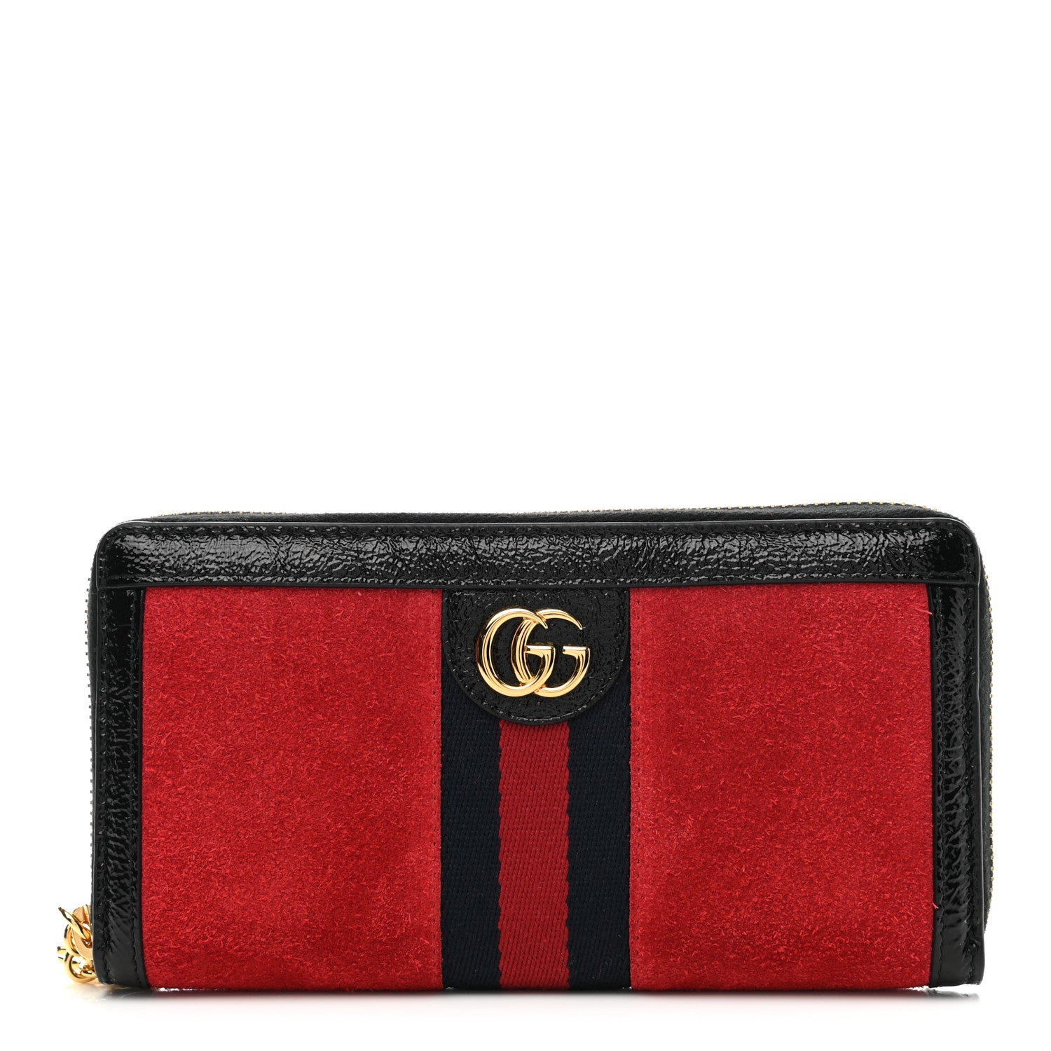 Gucci Suede Patent Web Ophidia Zip Around Wallet Hibiscus Red Black 1 of 8