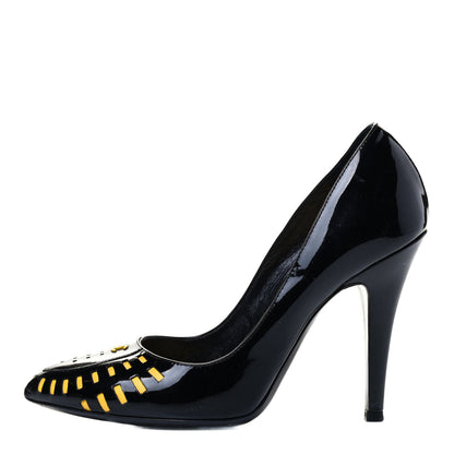 Chanel Patent Cut Out CC Pumps 37 Black Yellow 1 of 6