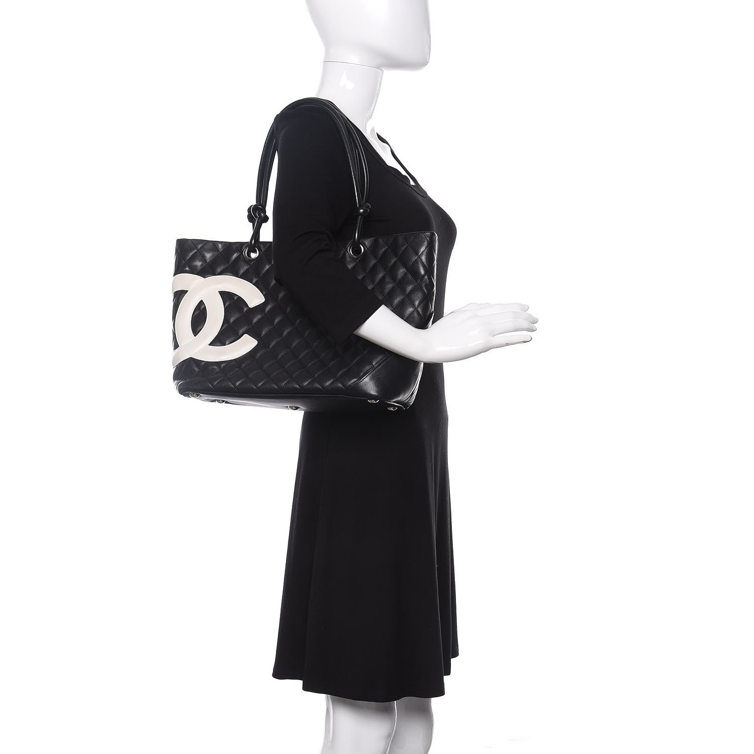 Chanel Calfskin Quilted Large Cambon Tote Black White 2 of 10