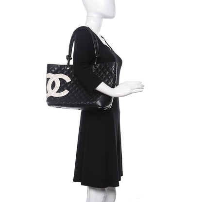 Chanel Calfskin Quilted Large Cambon Tote Black White 2 of 10