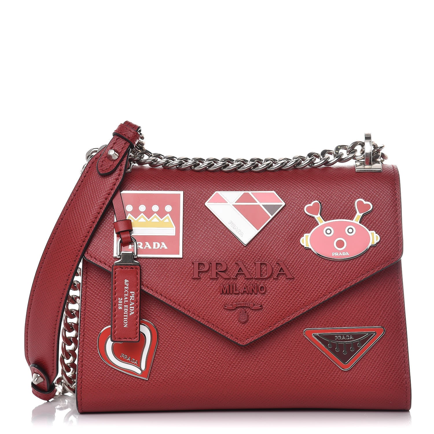 Prada Saffiano Cuir Calfskin Monochrome Patches Envelope Flap Chain Shoulder Bag Fuoco 1 of 9