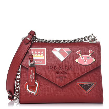 Prada Saffiano Cuir Calfskin Monochrome Patches Envelope Flap Chain Shoulder Bag Fuoco 1 of 9