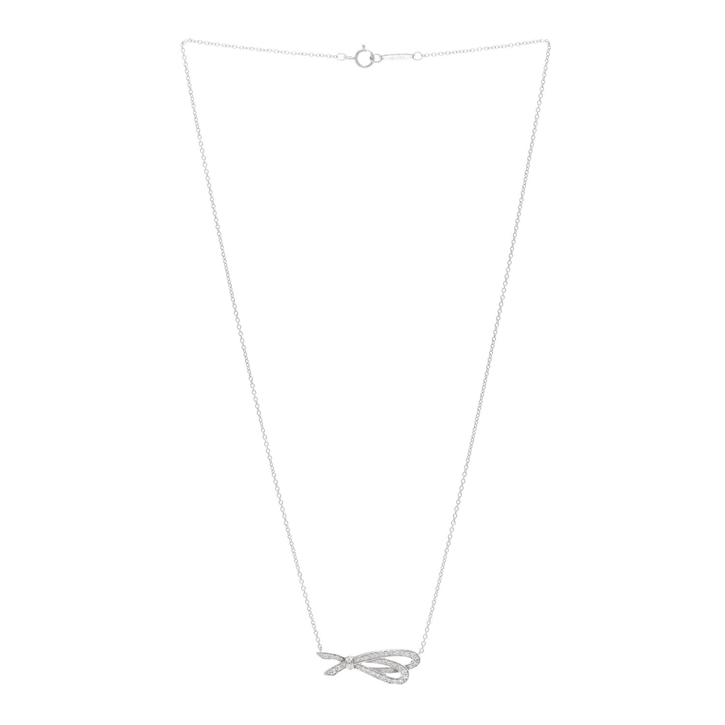 18K White Gold Diamond Bow Pave Pendant Necklace