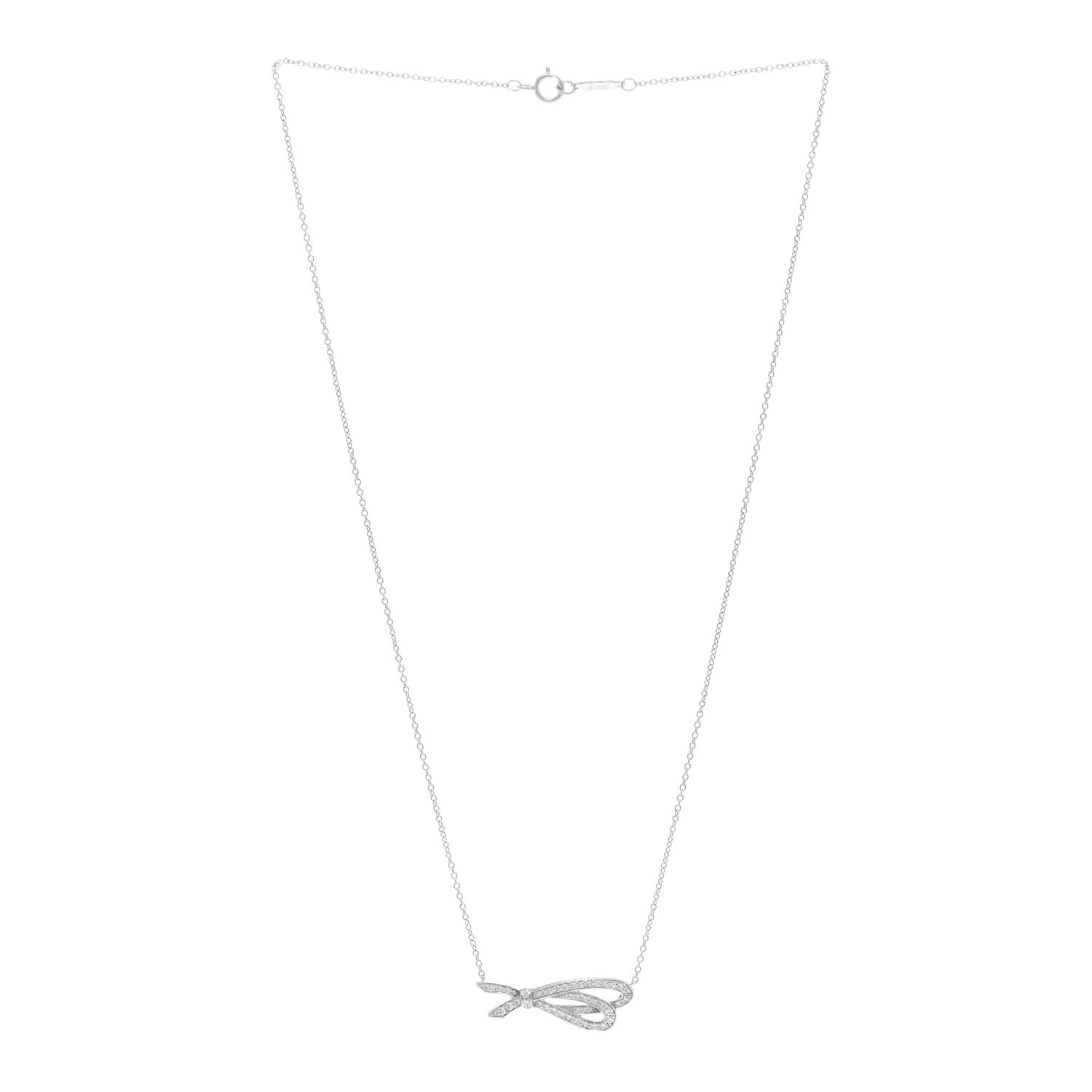 Tiffany 18K White Gold Diamond Bow Pave Pendant Necklace 3 of 4