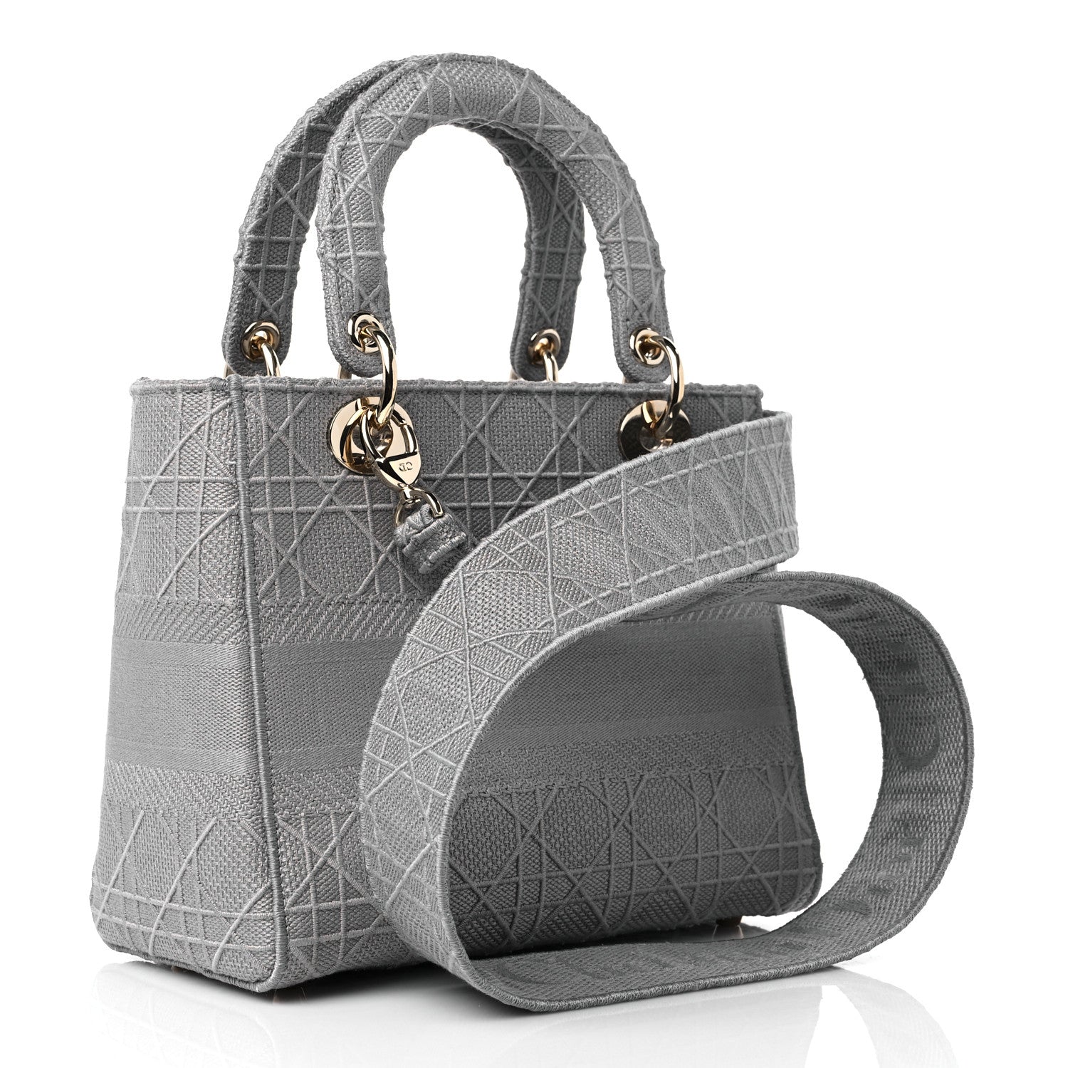 Christian Dior Canvas Embroidered Cannage Medium Lady D-Lite Gray 3 of 8