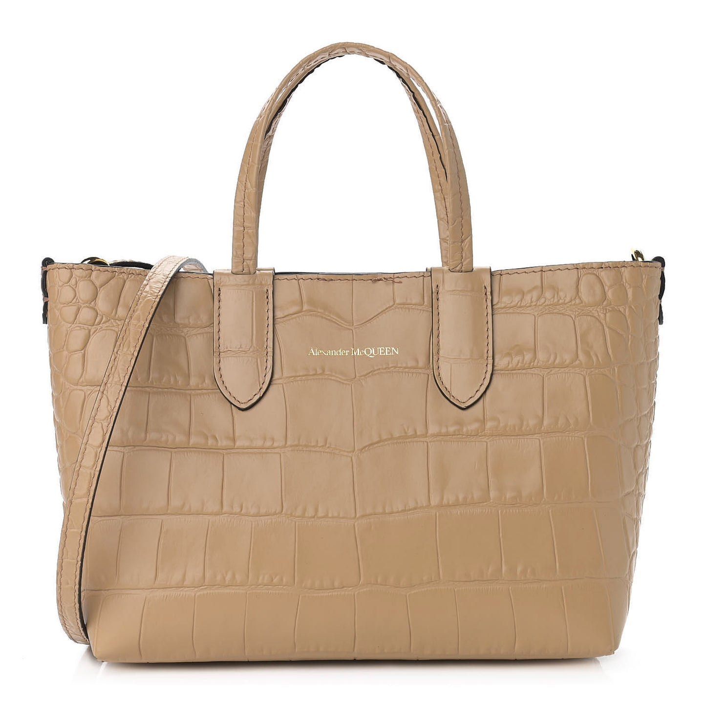 Calfskin Crocodile Embossed Mini Shopper Camel