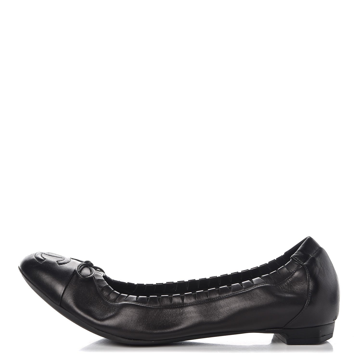Chanel Lambskin CC Elastic Cap Toe Ballerina Flats 38 Black 1 of 12
