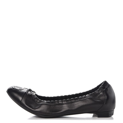 Chanel Lambskin CC Elastic Cap Toe Ballerina Flats 38 Black 1 of 12