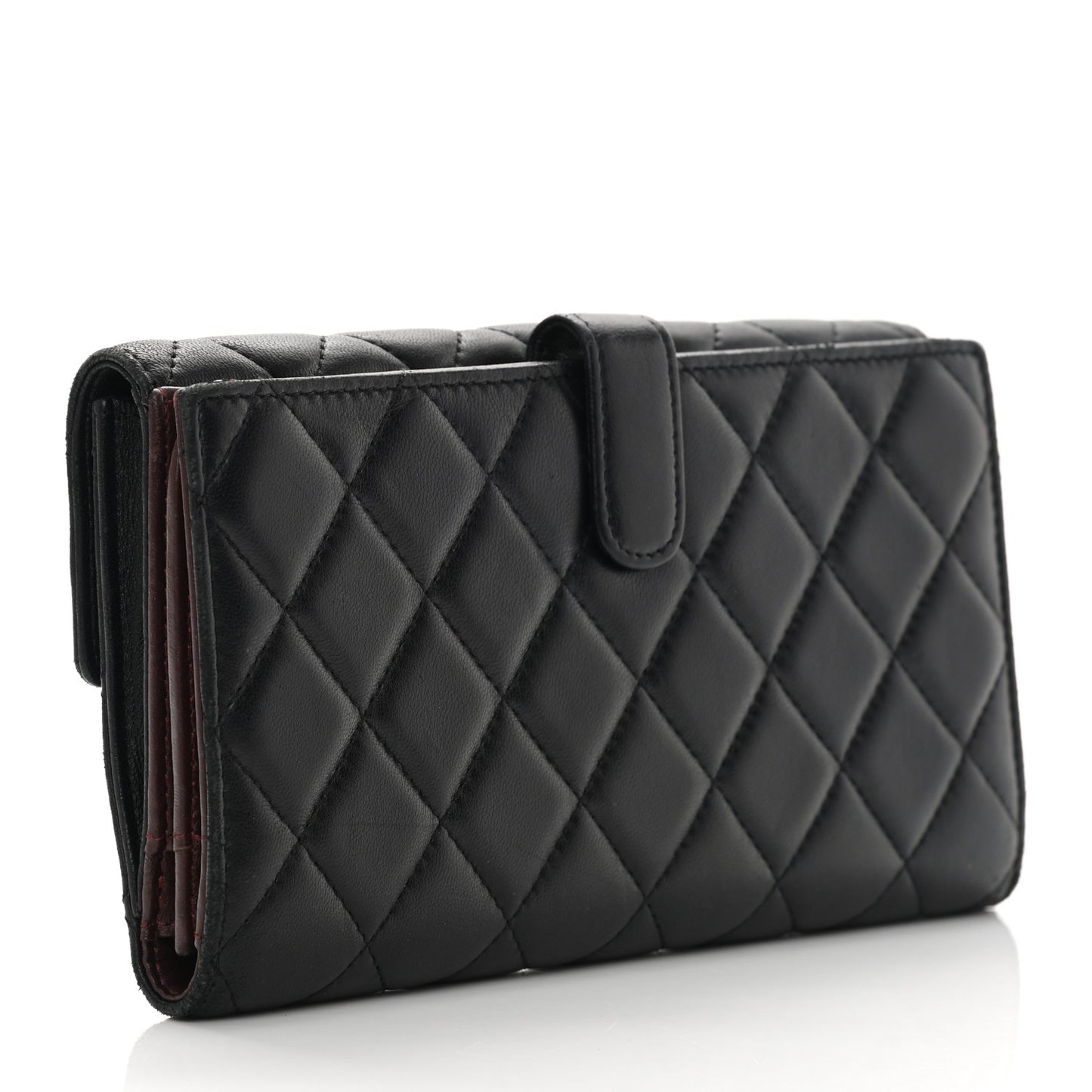 Lambskin Quilted Long Flap Wallet Black