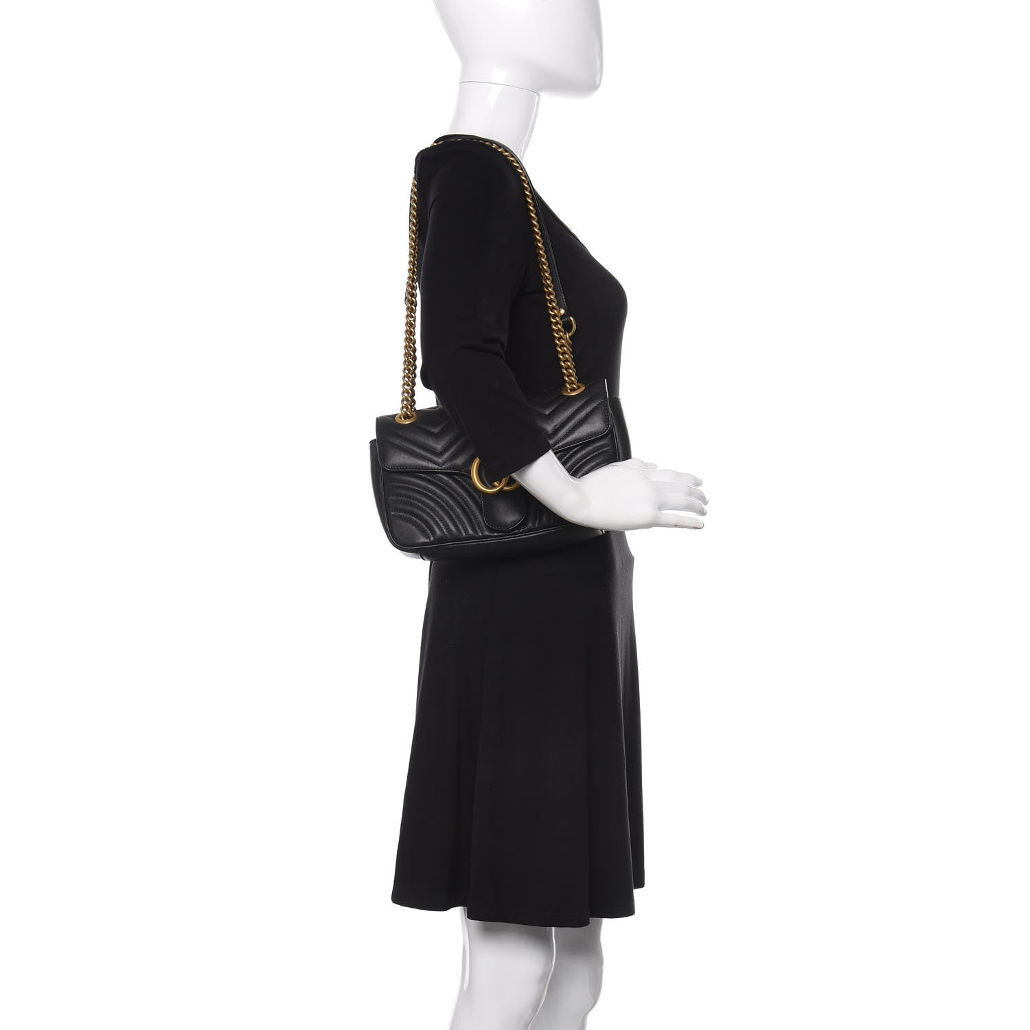 Gucci Calfskin Matelasse Small GG Marmont Shoulder Bag Black 3 of 14