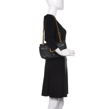 Gucci Calfskin Matelasse Small GG Marmont Shoulder Bag Black 3 of 14