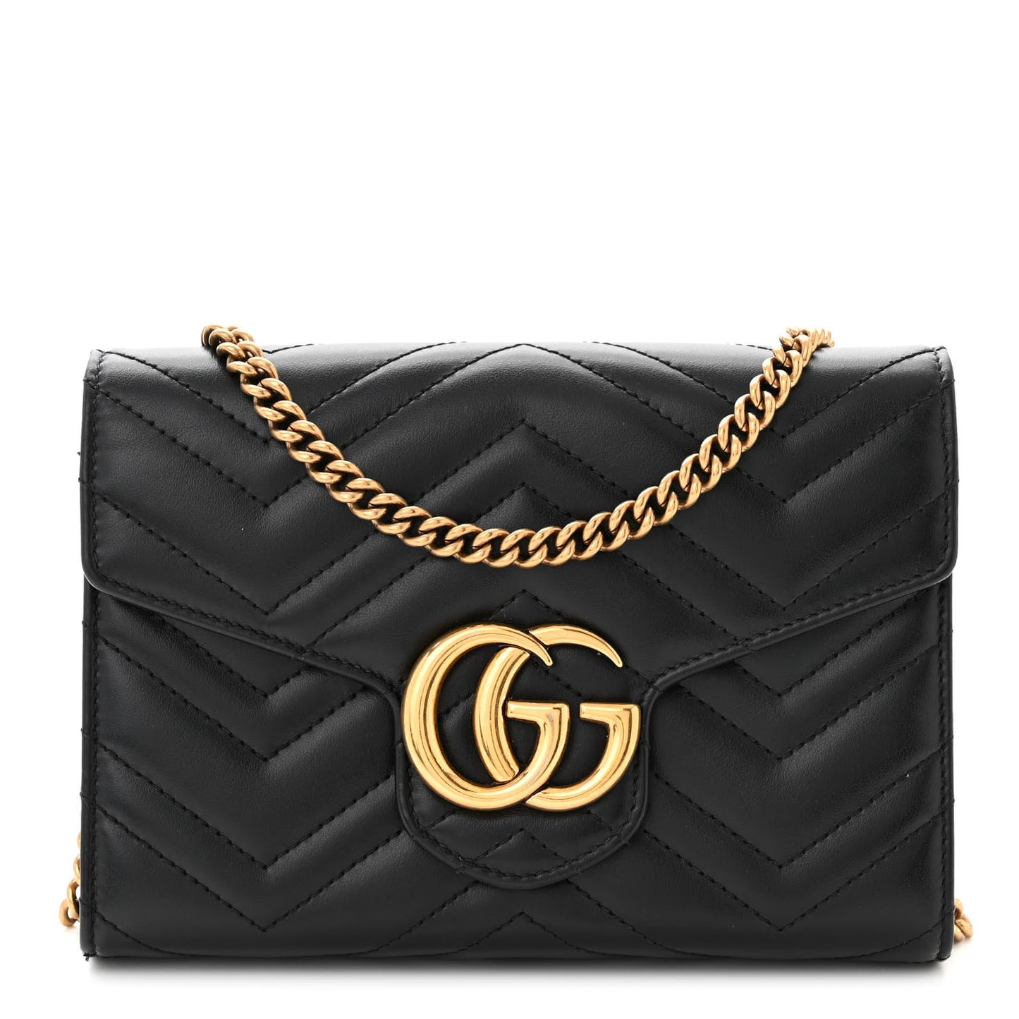 Calfskin Matelasse GG Marmont Chain Wallet Black