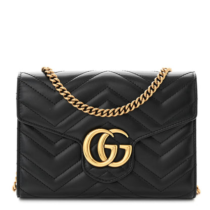 Gucci Calfskin Matelasse GG Marmont Chain Wallet Black 1 of 13