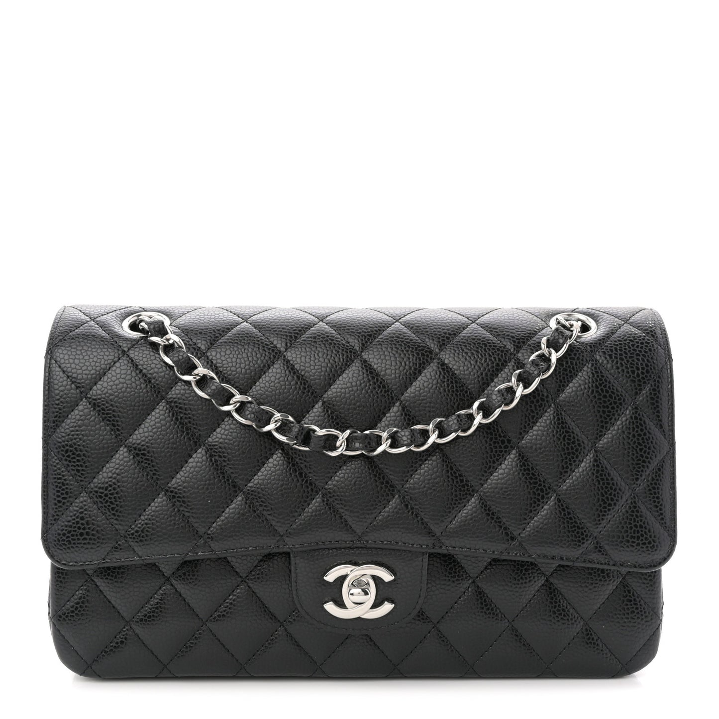 Caviar Quilted Medium Double Flap Black