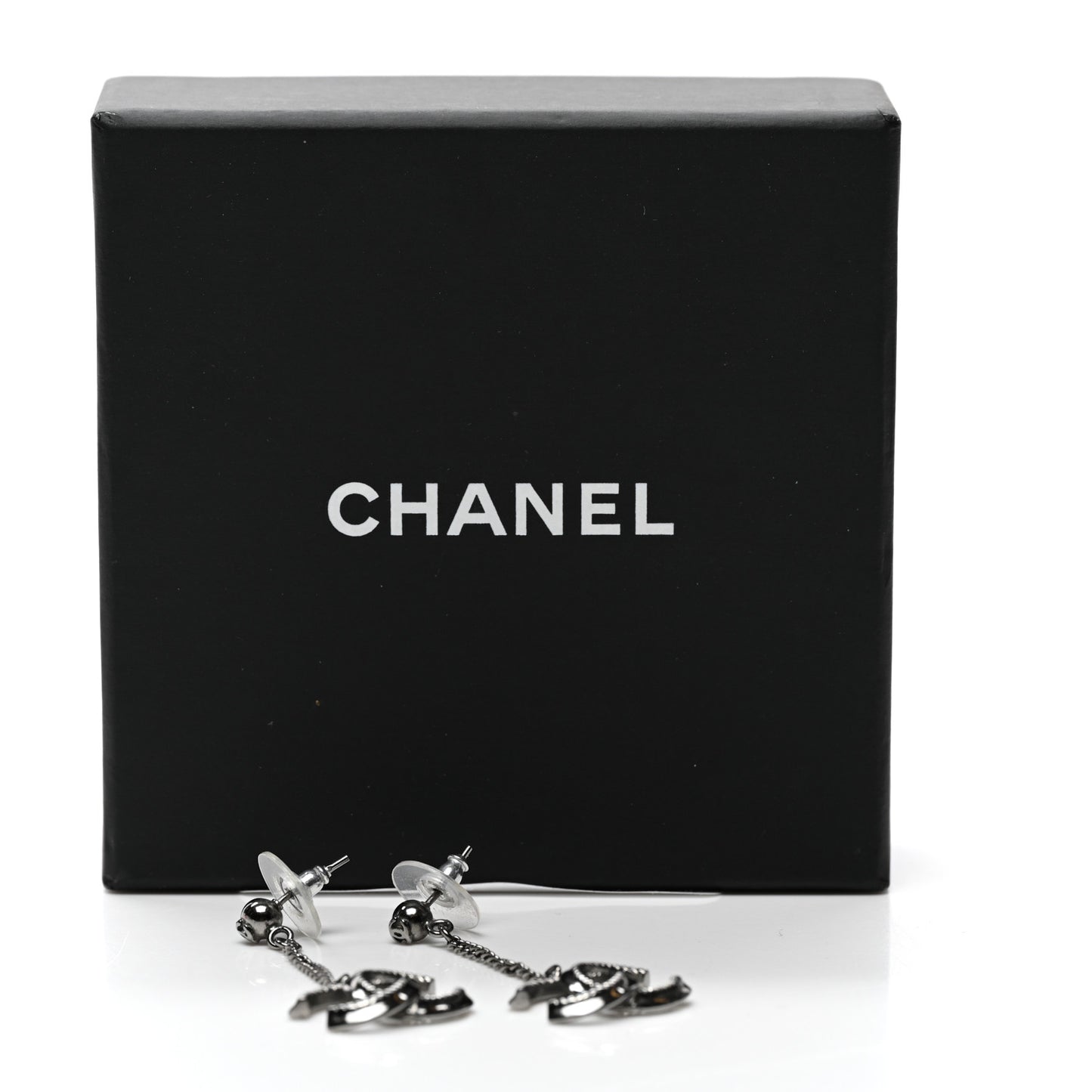 CC Drop Earrings Ruthenium