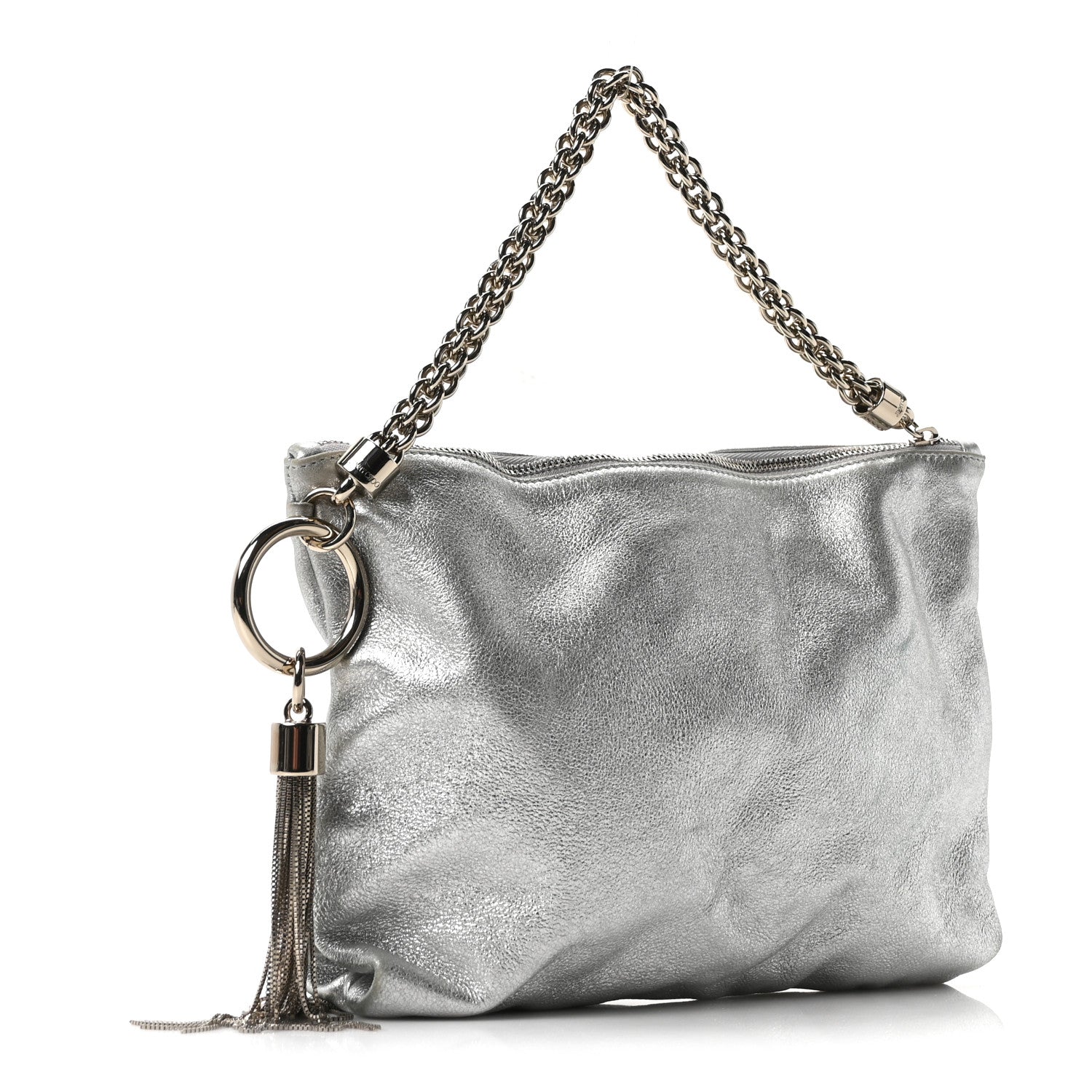 Jimmy Choo Metallic Goatskin Callie Mea Tassel Silver 3 of 10